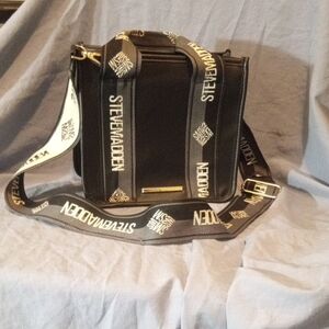 Steve Madden Black Hand Bag with Logo Shoulder Strap